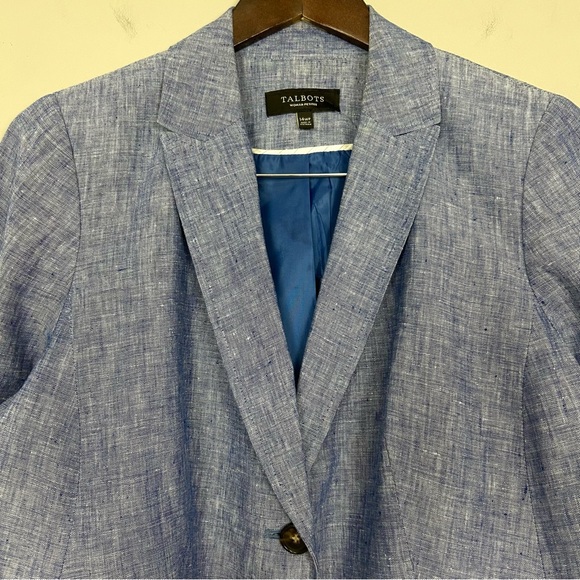 Talbots Classic Linen Blazer Women’s Size 14W Petite Button Front Pockets Lined - Picture 2 of 7